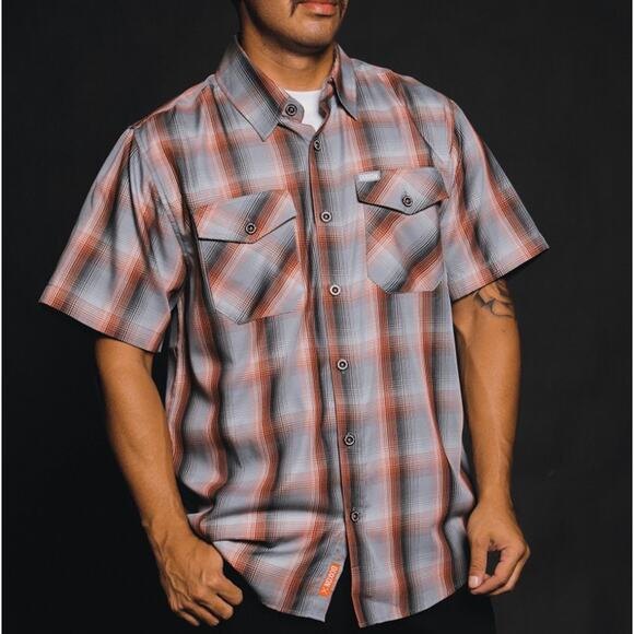 Dixxon Big Men's Dragstrip Flannel Button Up Party Shirt Orange & Gray Size 4X - Picture 1 of 7